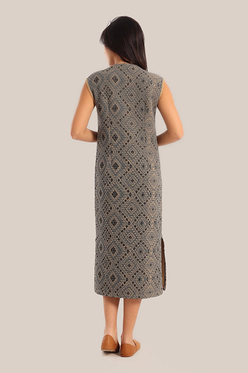 Cotton quilted sleeveless long dress
